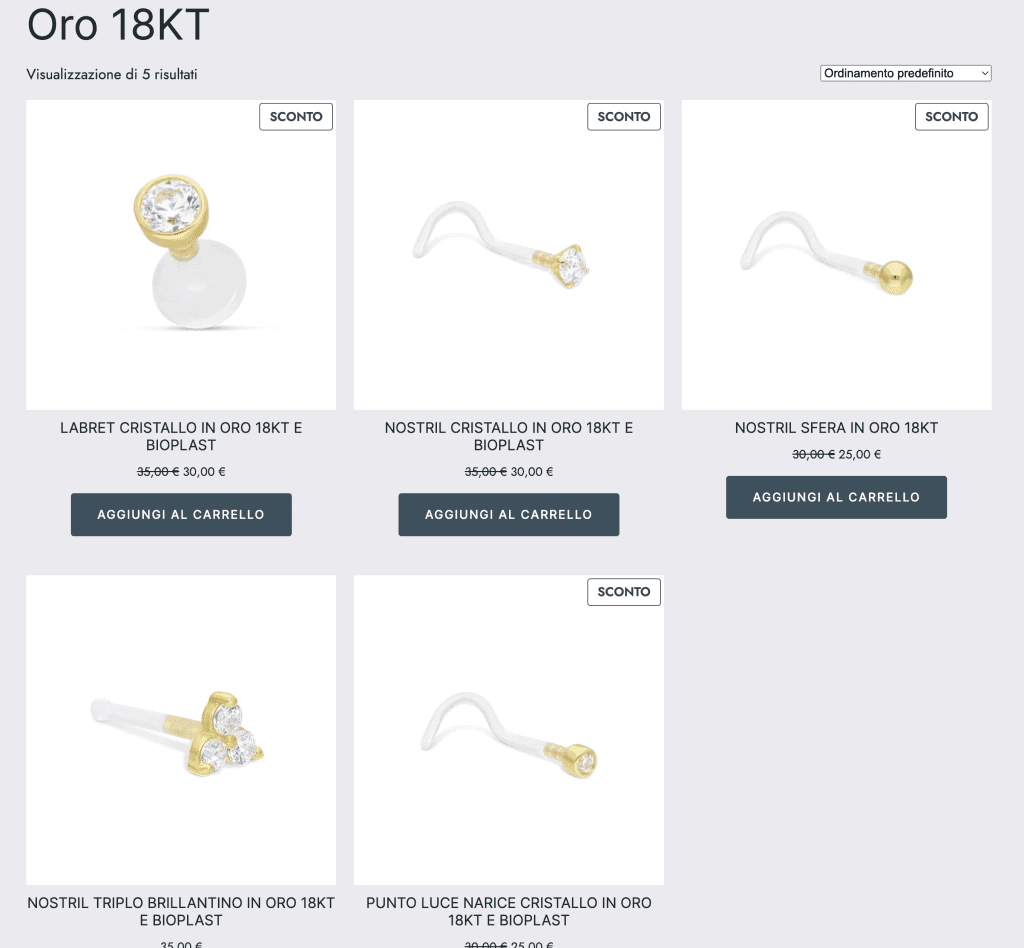 Piercing Oro 18KT Saldi